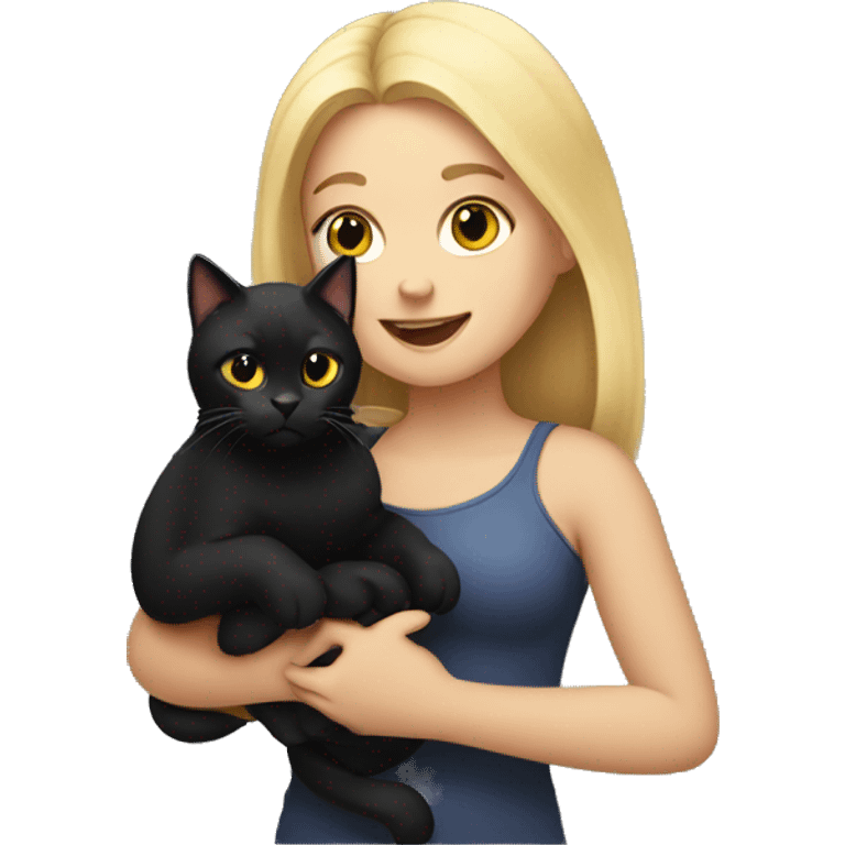 blonde girl  holding a overweight black cat emoji