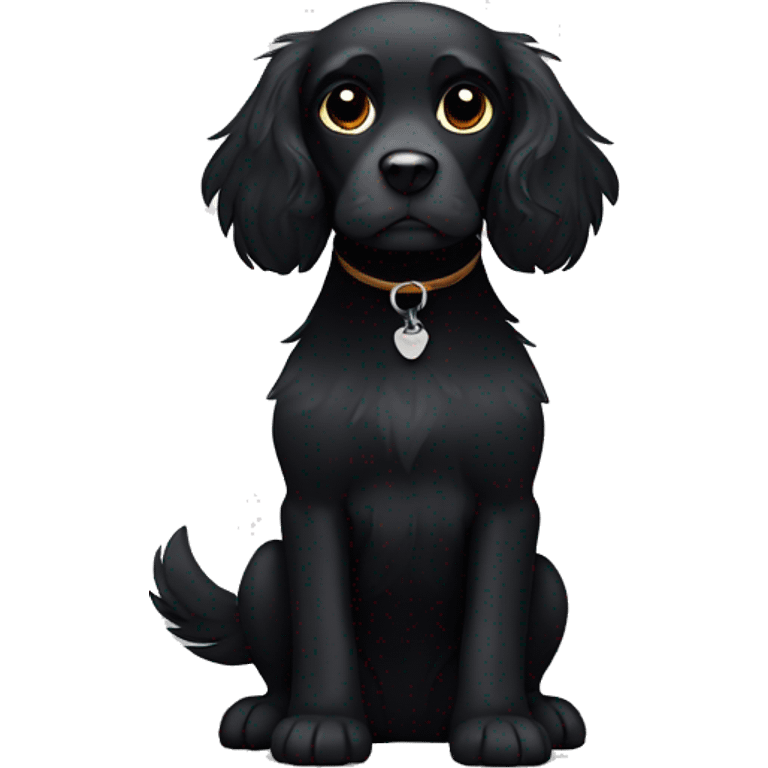 Small completely black spaniel with black fur on his whole face and white fur only on his chest emoji