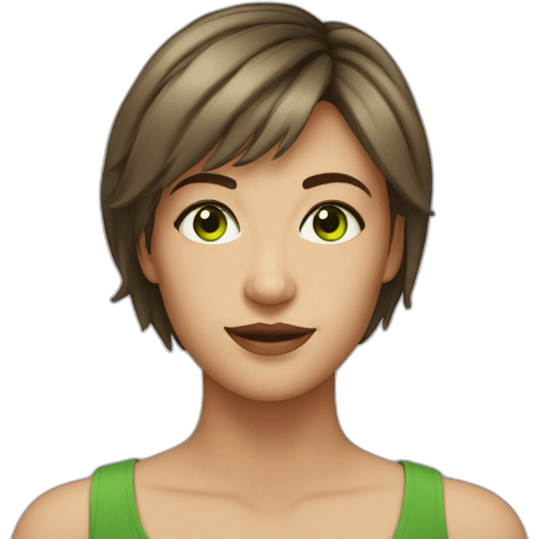 Young woman with broun short hair and green eyes  emoji