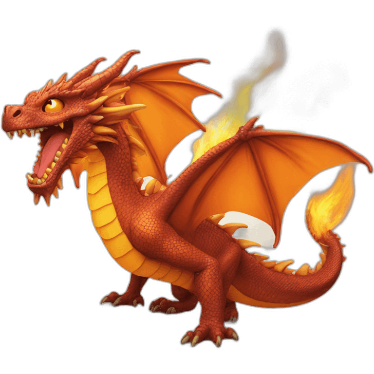 Dragon feu grand imposant orange qui crache du feu emoji