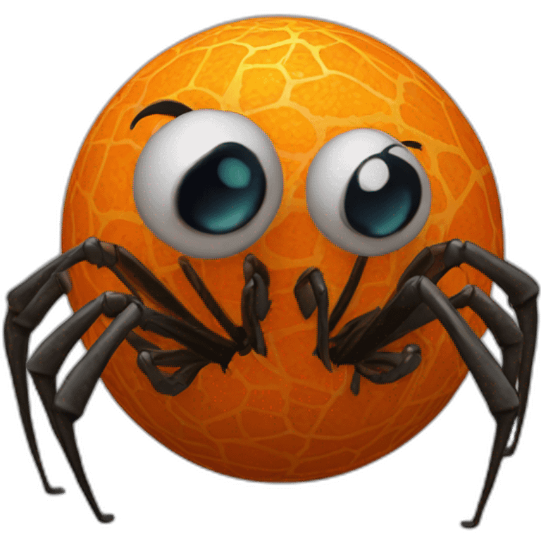 3d sphere with a cartoon orange earth Spider skin texture with whimsical eyes emoji