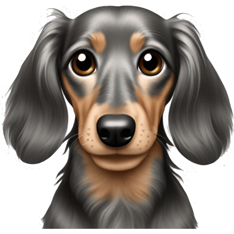 Long haired dapple dachshund, tan, gray & black emoji