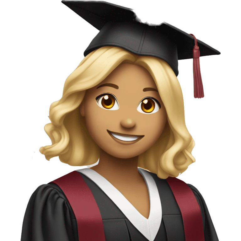 Blonde girl smiling wearing graduation cap with university of Chicago Loyola emoji