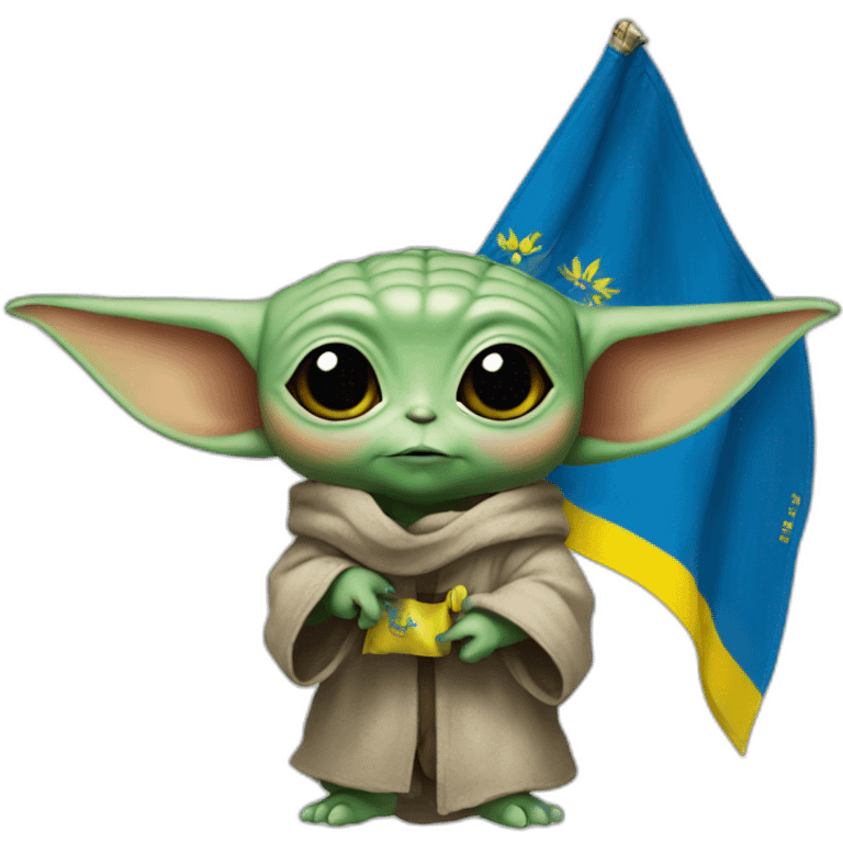 baby yoda holds Ukraine flag emoji