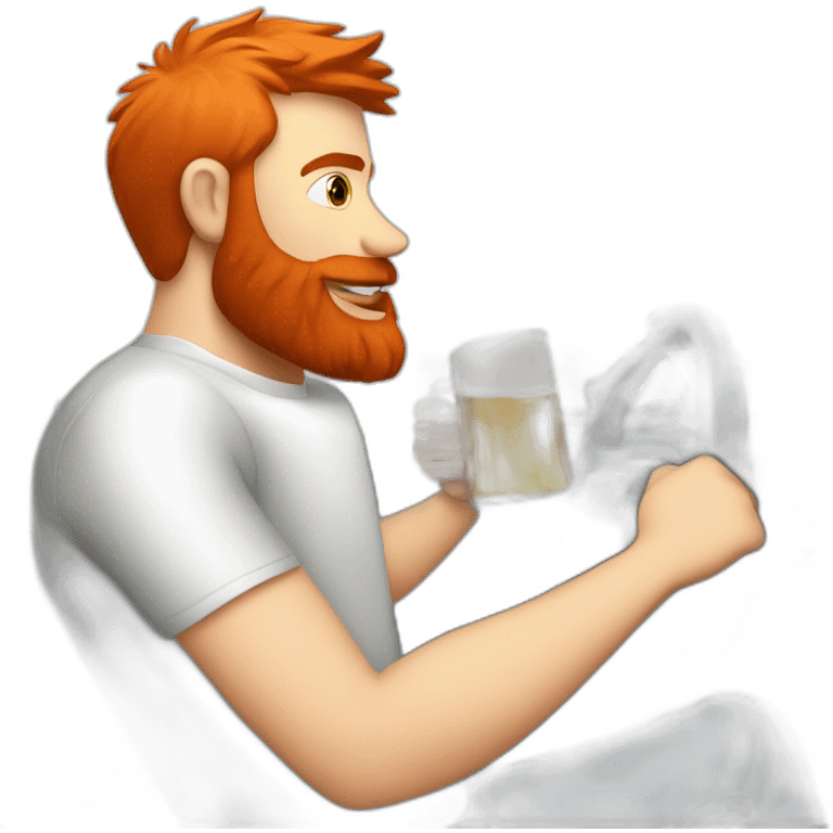 Man with a red beard drinking beer and driving a f1 car emoji