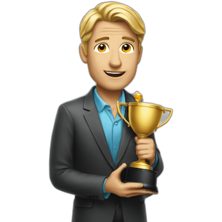 television game show host, lost in thought, holding a trophy emoji