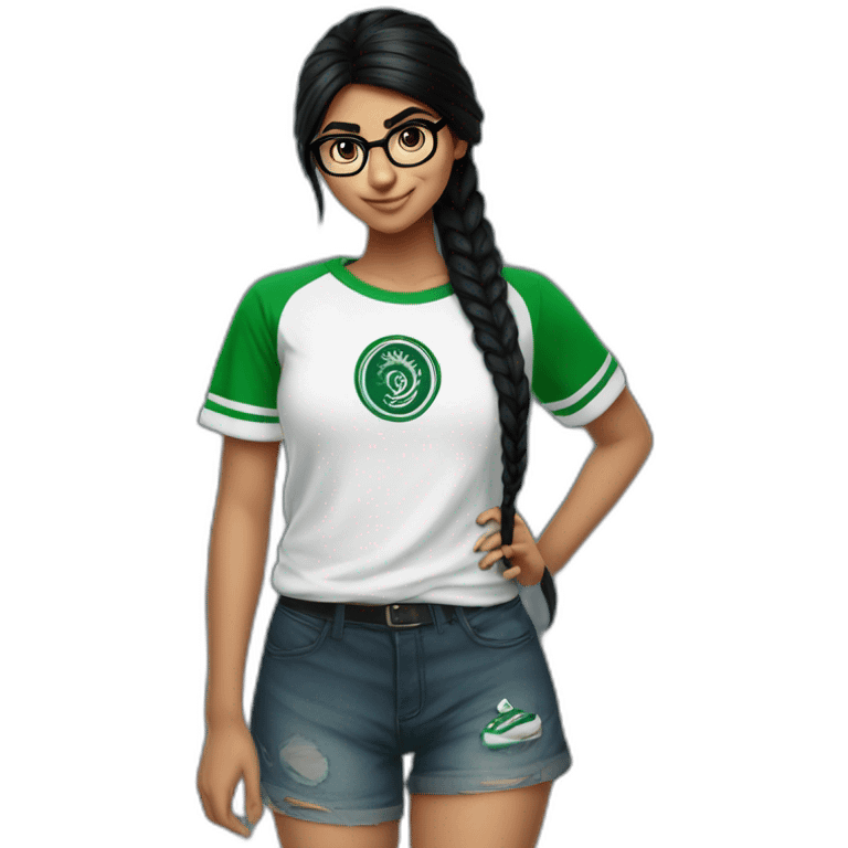 Mia Khalifa black braid white tshirt green sleeves slytherin emblem emoji