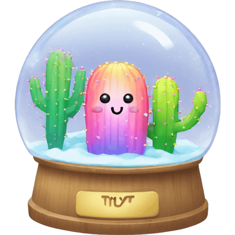 Kawaii rainbow pastel bedazzled cactus in an under the sea snow globe  emoji