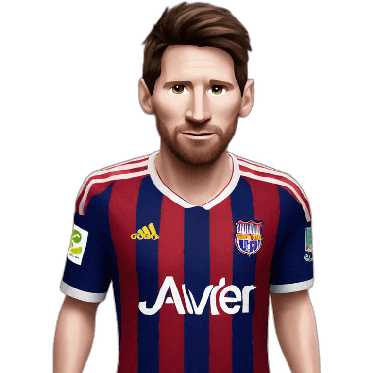 Messi wearing Liverpool jersey with bayern's short emoji