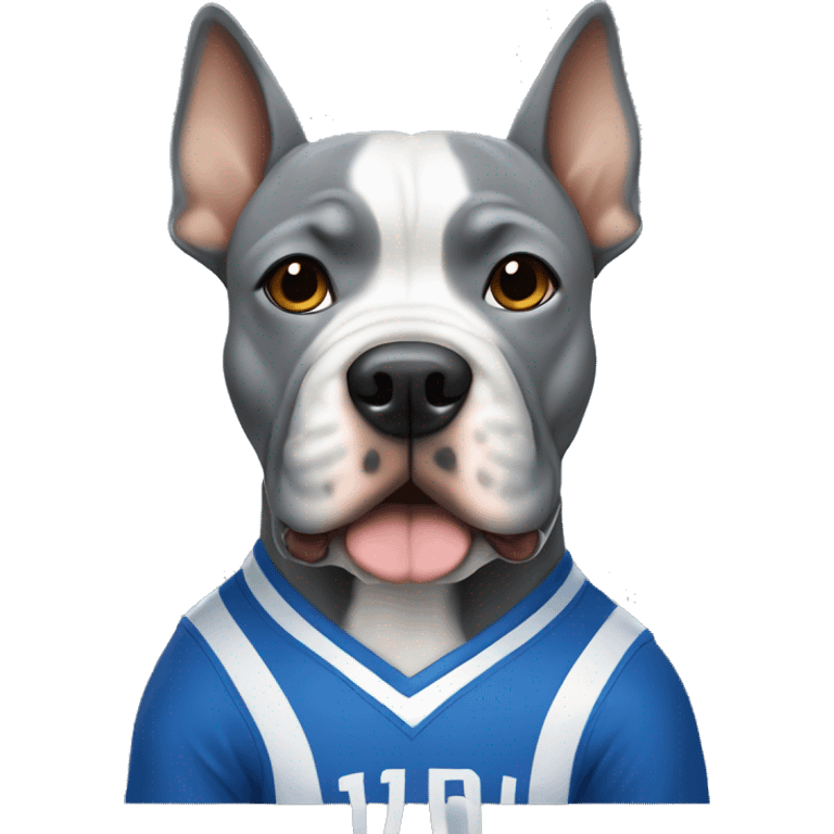 Gray Micro bully with pointy ears dog wearing a blue basketball jersey  emoji