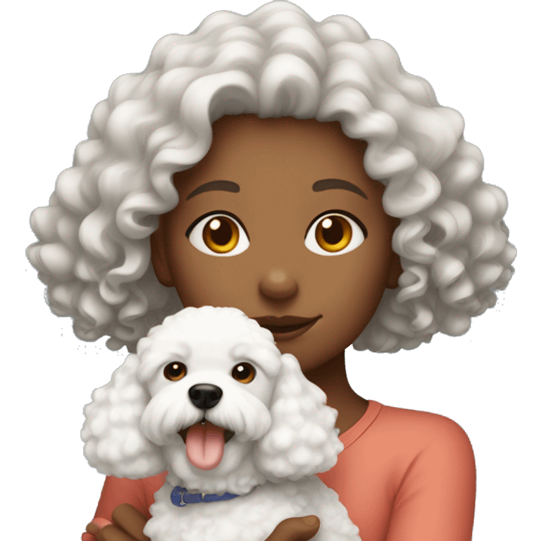 curly girl with a bichon dog emoji