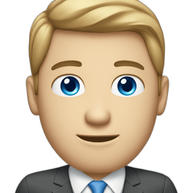 caucasian man with blue eyes wearing suit typing on a MacBook emoji