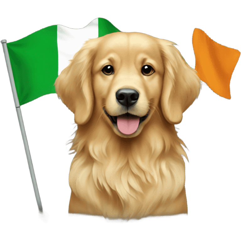 A golden retriever with a Ireland flag  emoji