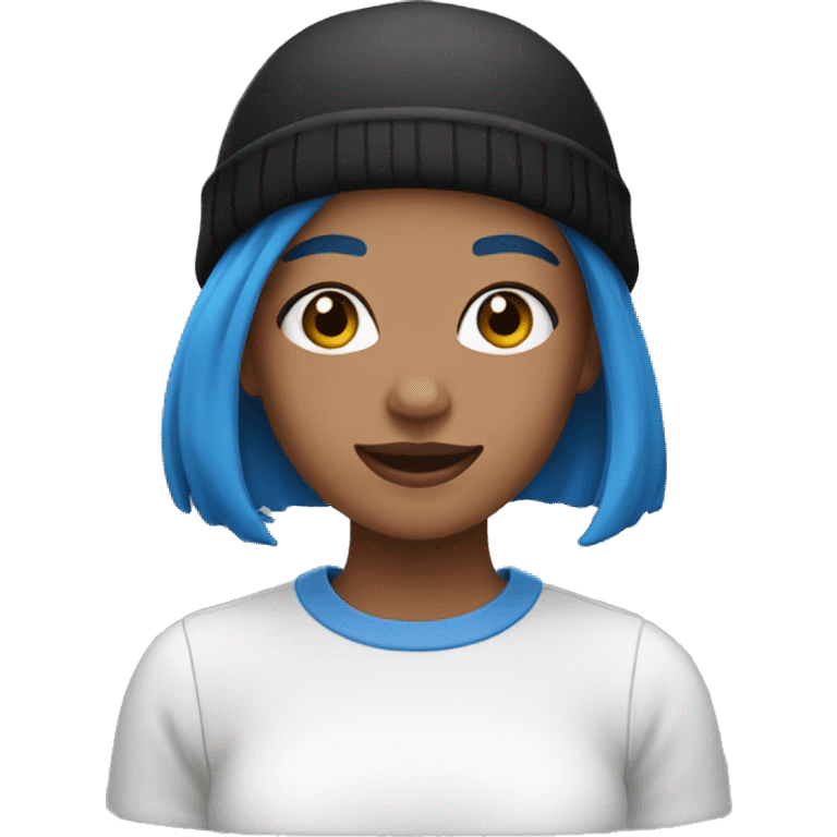 Girl with short blue hair and black beanie emoji