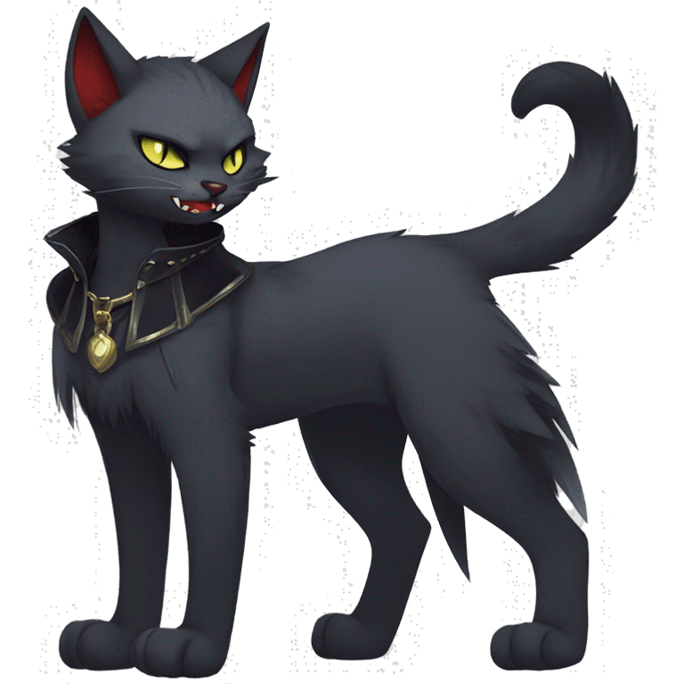 cool edgy anthro fantasy dark-shadow-themed animal vampiric cat hybrid Fakemon  with a collar full body emoji