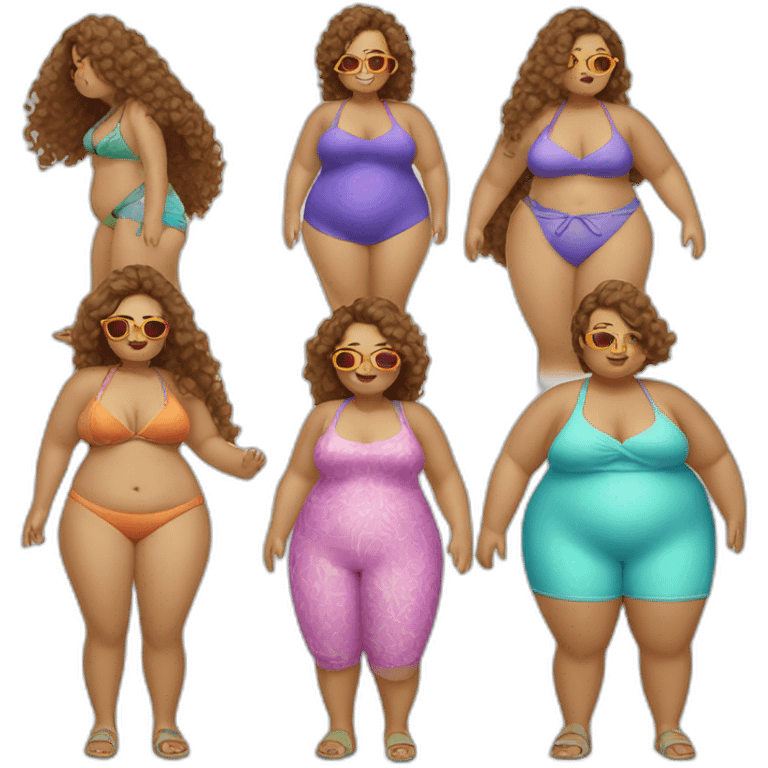 A  beach clothes wearing modern fatty girls group emoji