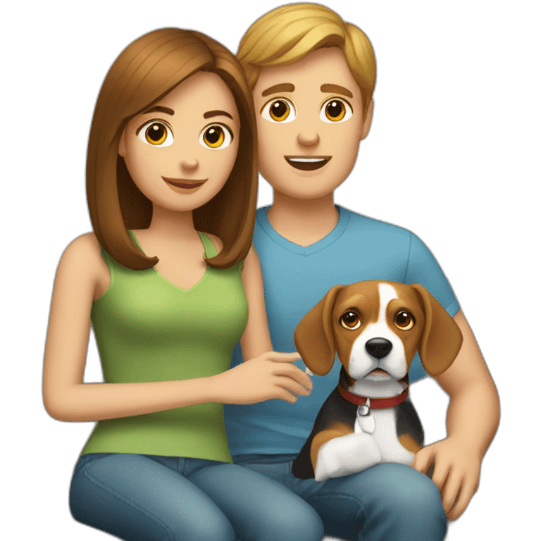 Brown hair White boy and girl with beagle Sit on couch emoji