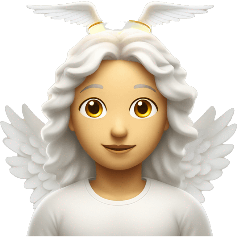 Angel face with two white wings and a beam of light with a halo emoji