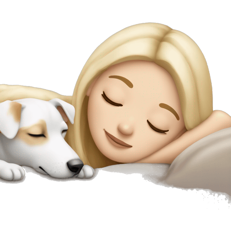 White blonde girl who sleeping in cuddle with her jack russel  emoji