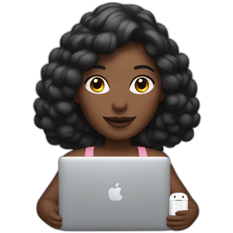 woman with macbook and airpods max  emoji