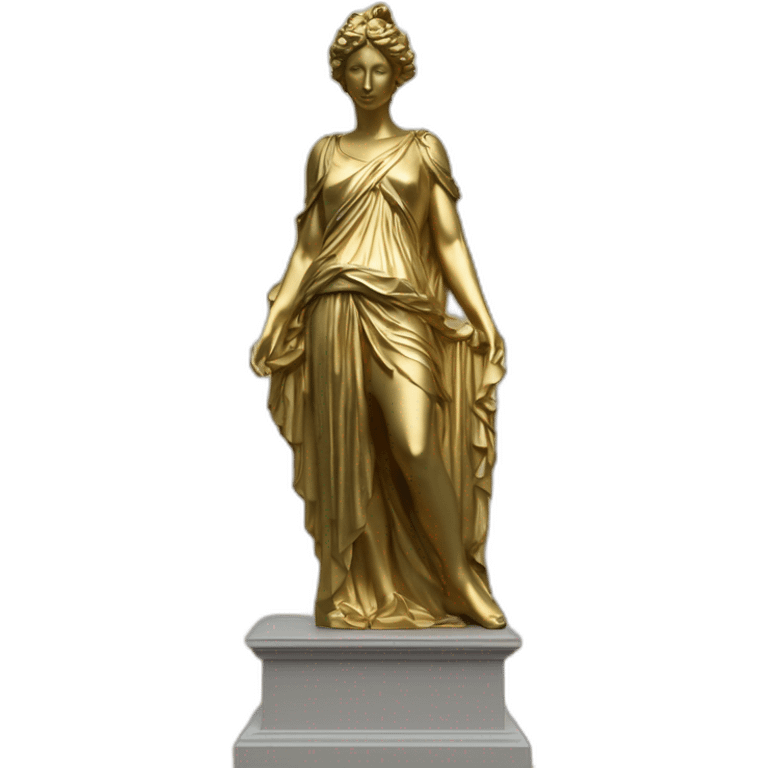 distant view of full length abstract renaissance color masked female figure statue on gold glittering greek style plinth, 4K resolution emoji