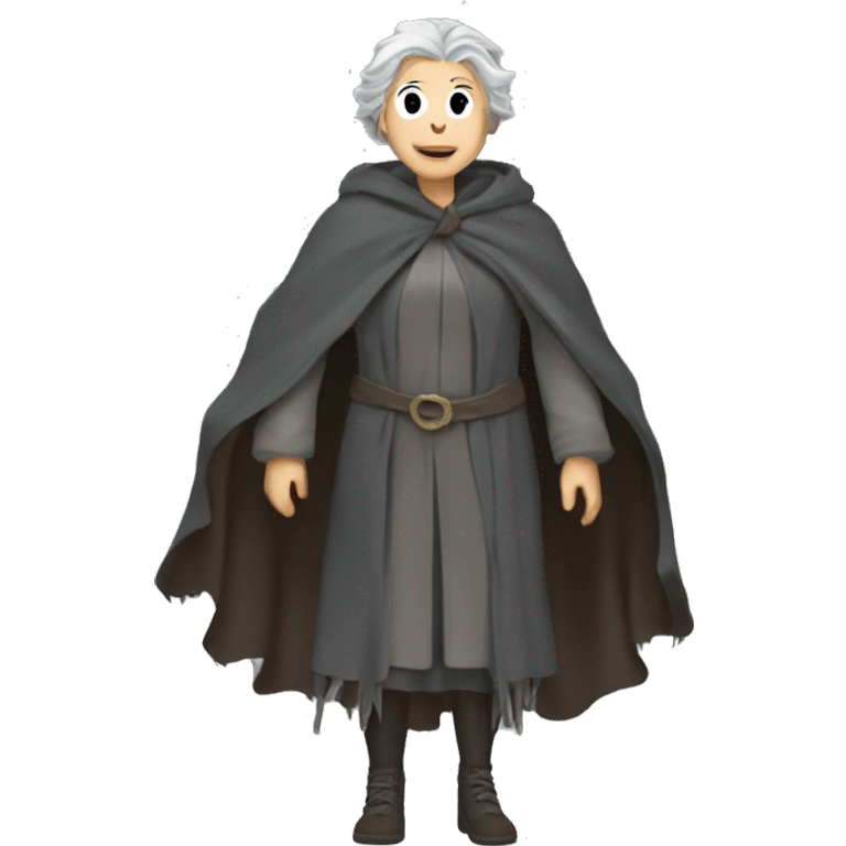 hotflash the wonder crone with gray hair, fringed cloak and sturdy shoes emoji