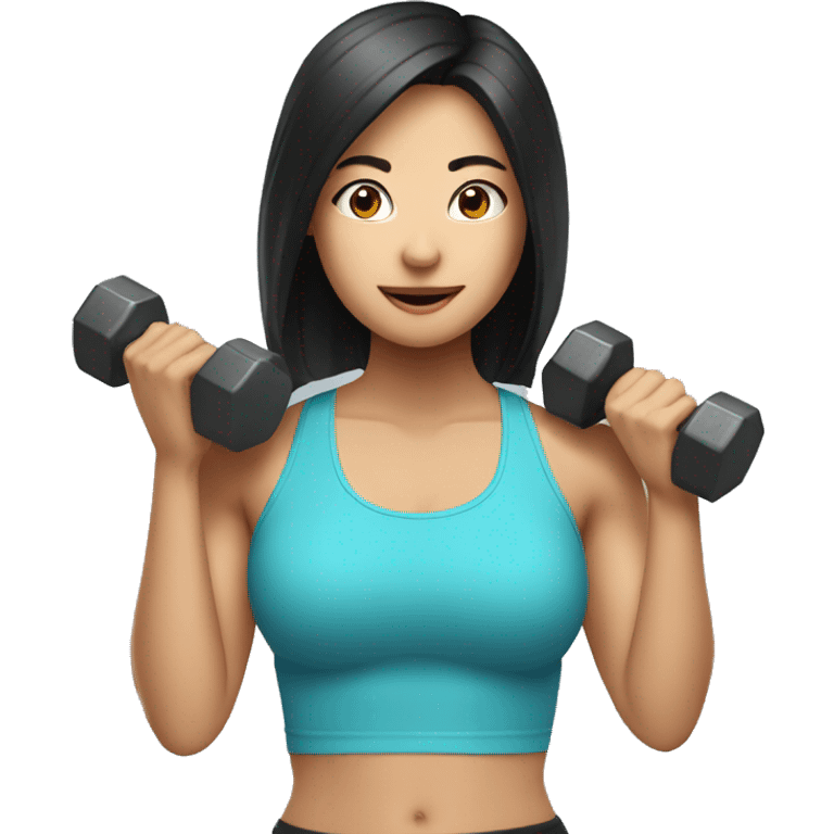 Asian gym girl with dumbells emoji