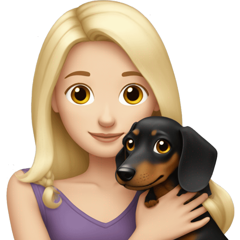 White girl blonde hair hugging dachshund emoji