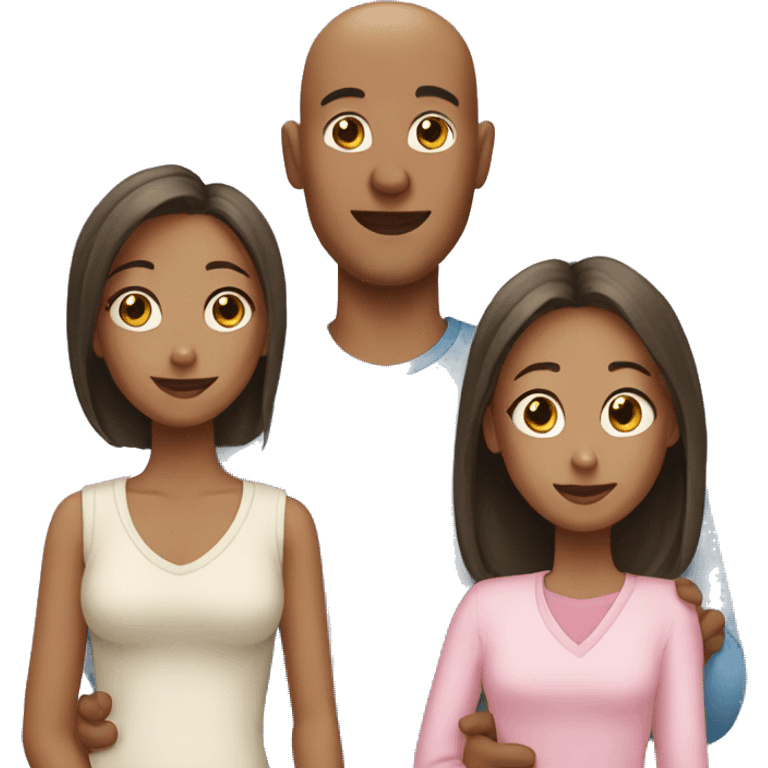 Bald Father Mother and two daughters emoji