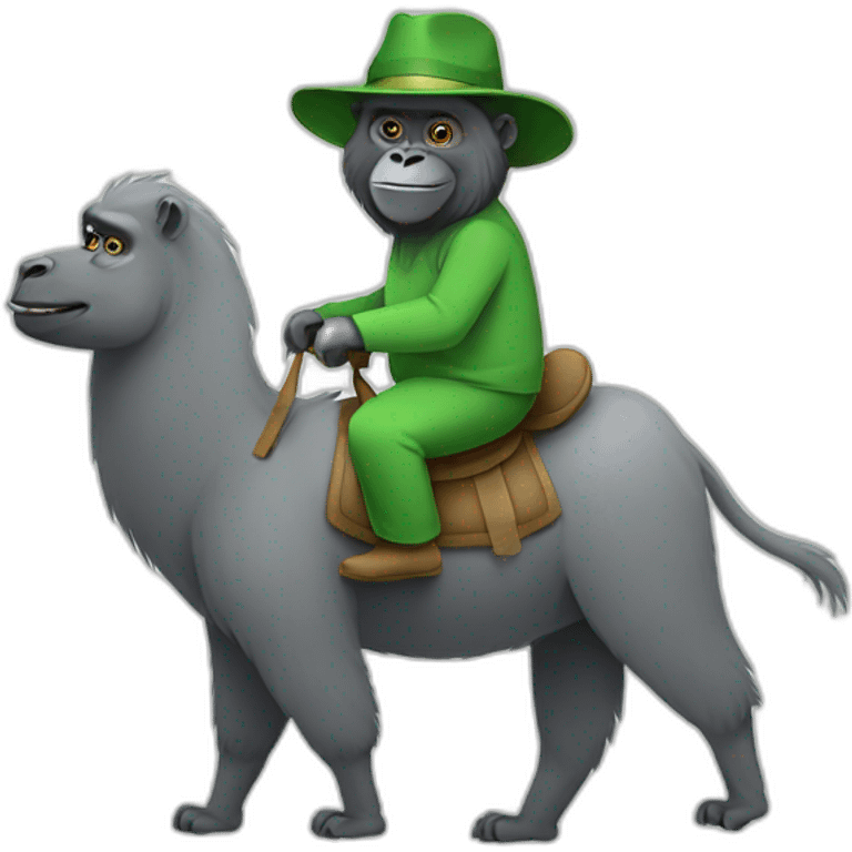 Gorilla riding a grey Llama wearing a green hat emoji