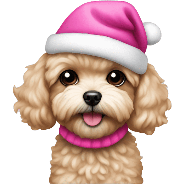 Maltipoo wearing a pink Christmas hat  emoji