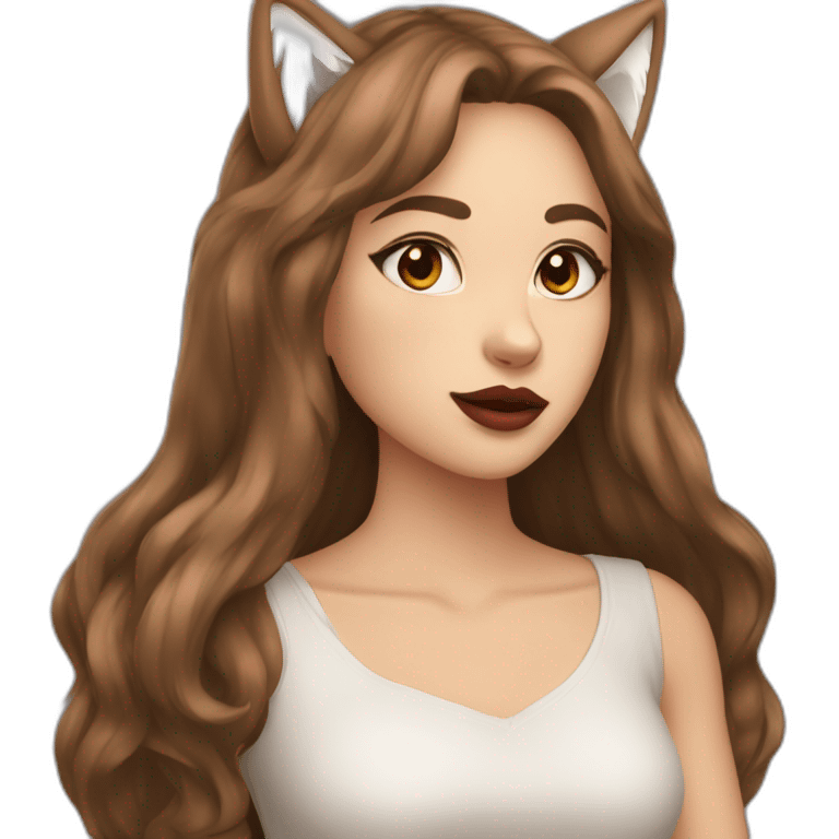  girl brown long hair lipstick wolf ears  emoji