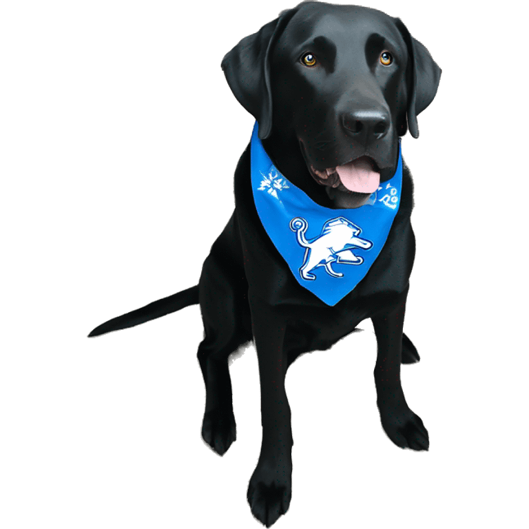 Large Black Lab dog in a Detroit Lions bandana  emoji