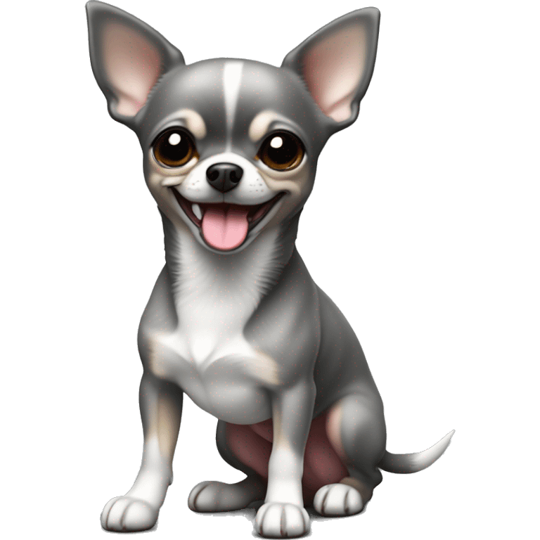 Super cute and mini Chihuahua with a tongue in grey colour full body should be displayed  emoji