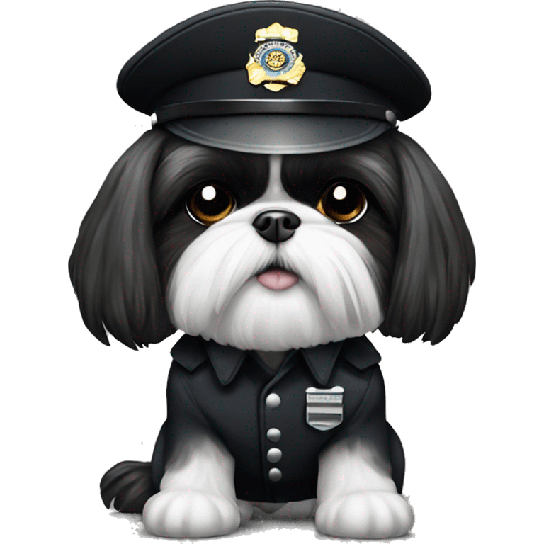 Shih tzu is fully black. And is in a security uniform emoji