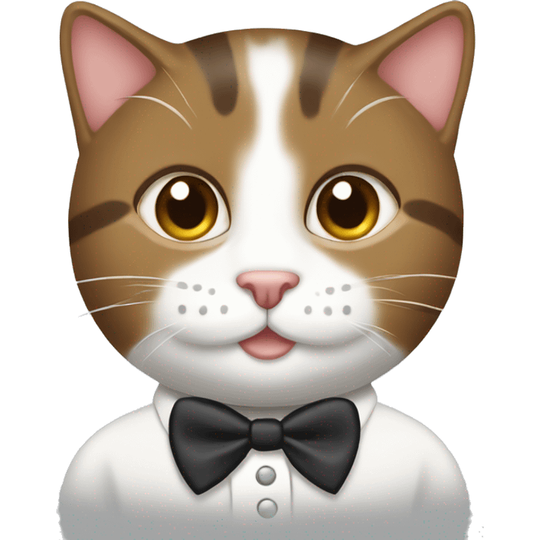 brown tabby cat with white paws and white tuxedo emoji