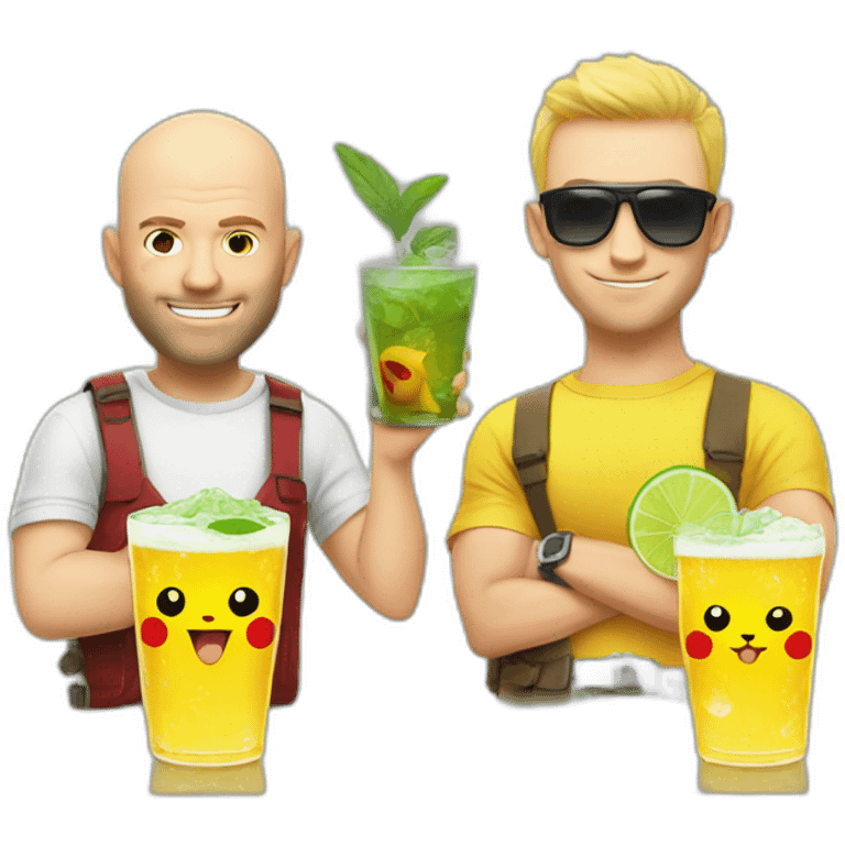 Statham with pint, and pikachu with mojito emoji