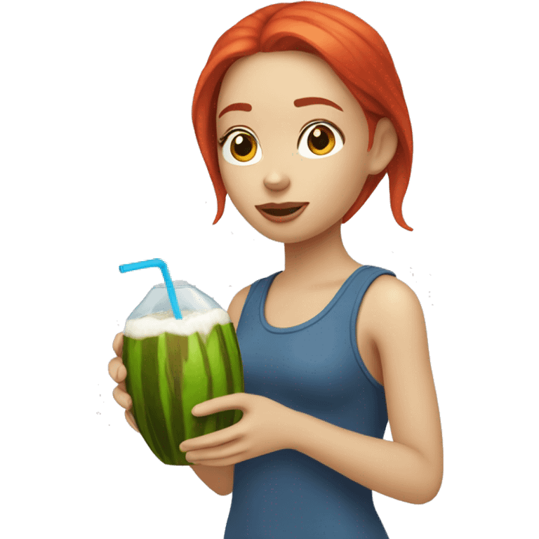 White skinned Girl with red hair drinking coconut water emoji