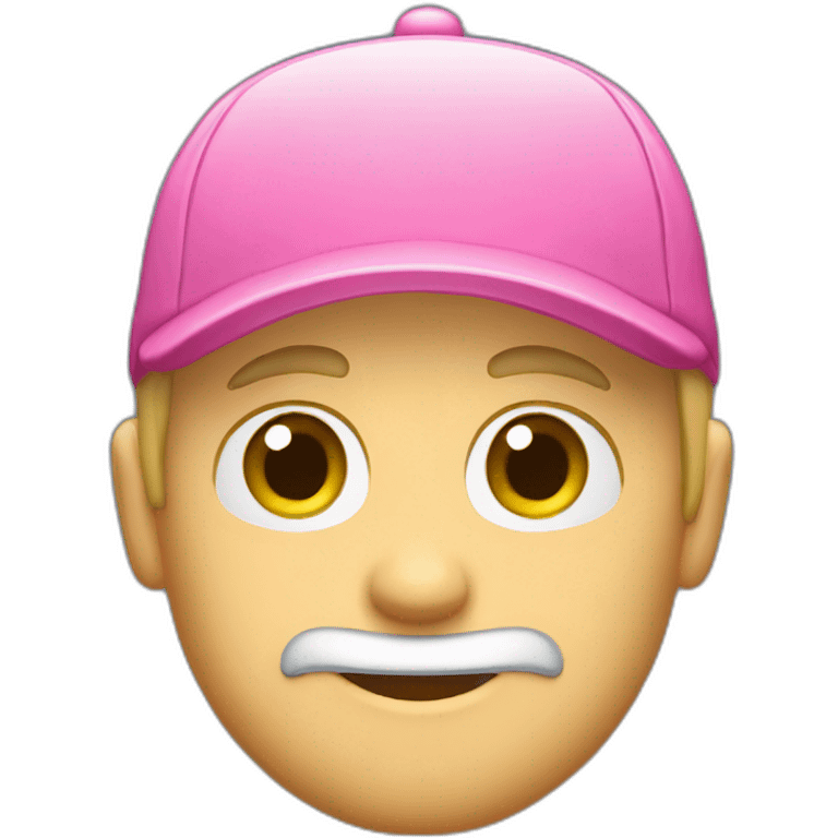 a guy in a pink shirt, blond, with a short beard in a blue cap, emoji