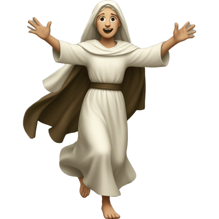 saint brigid running, with a large stride and arms outstretched emoji