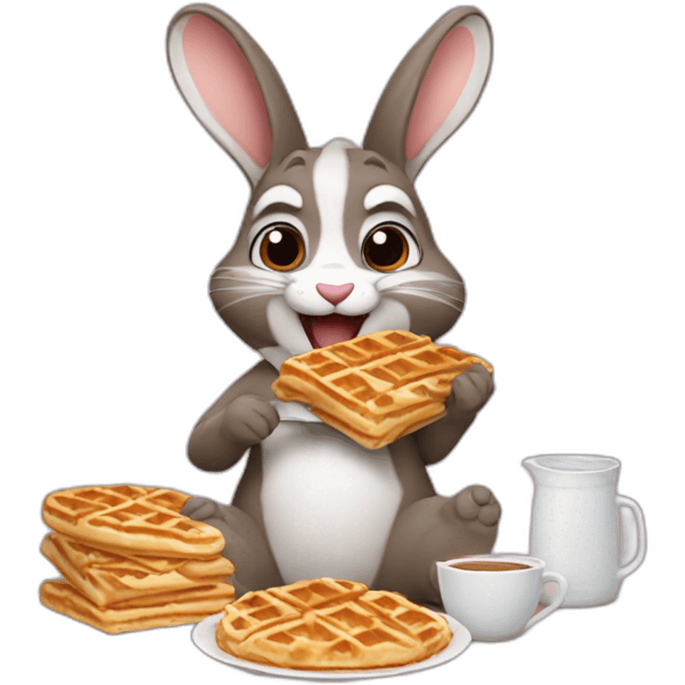 bunny with racoon eating waffles emoji