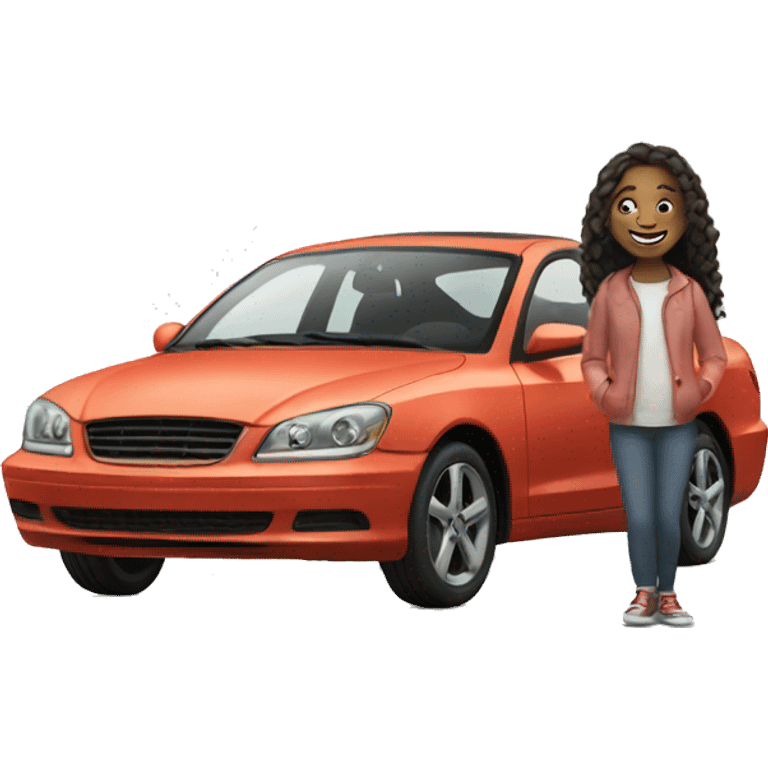 smiling girl with car emoji