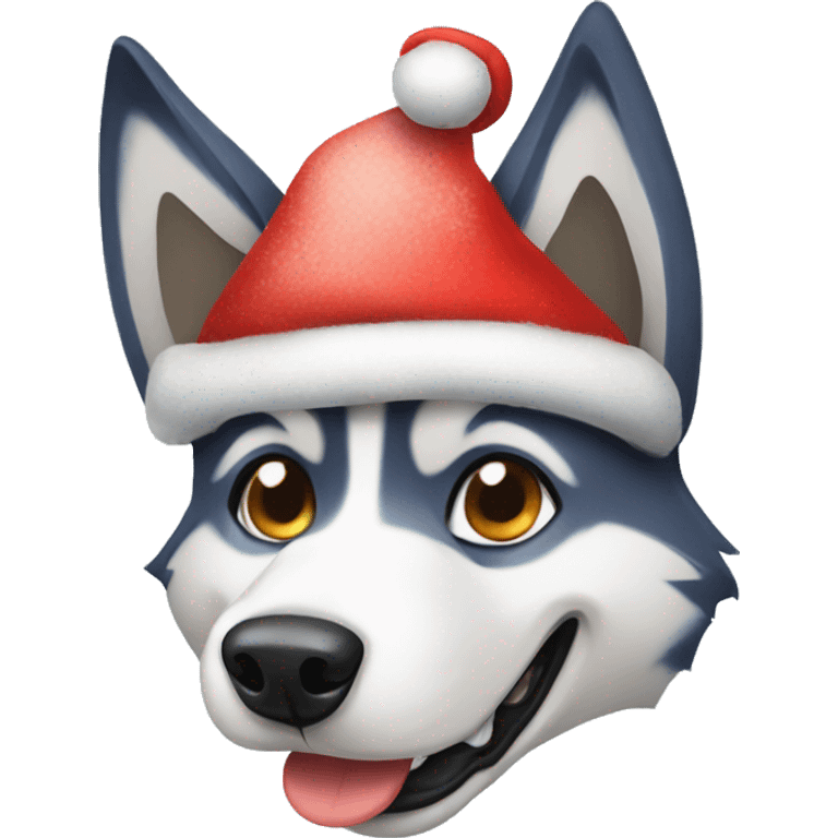 husky with christmas hat emoji