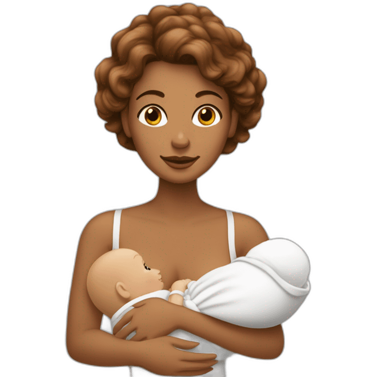 Femme blanche aux cheveux marron et son bébé dans les bras emoji