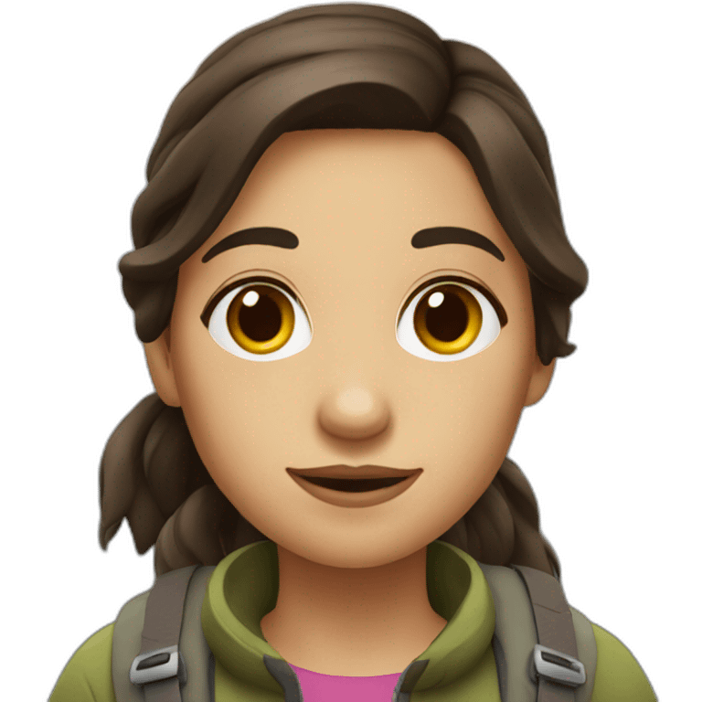 Mountain hiking girl with dark brown hair emoji