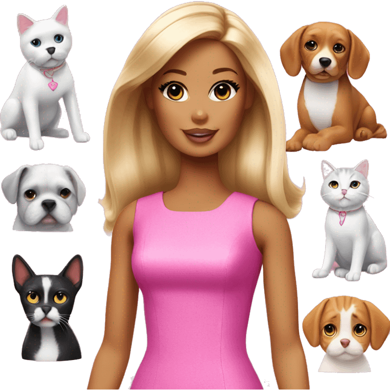 barbie with dog and cat emoji