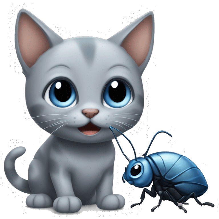 blue eyes grey kitten and cockroach friends emoji