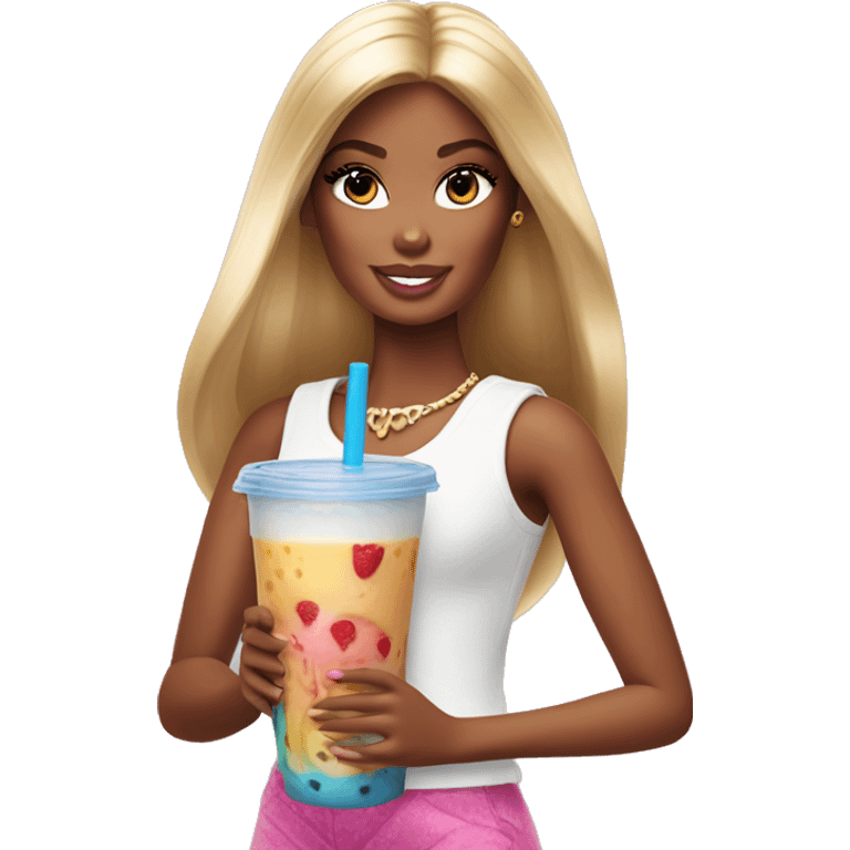 barbie girl holding a smoothie emoji