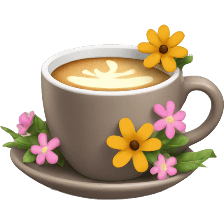 Morning coffee in cup with flowers  emoji