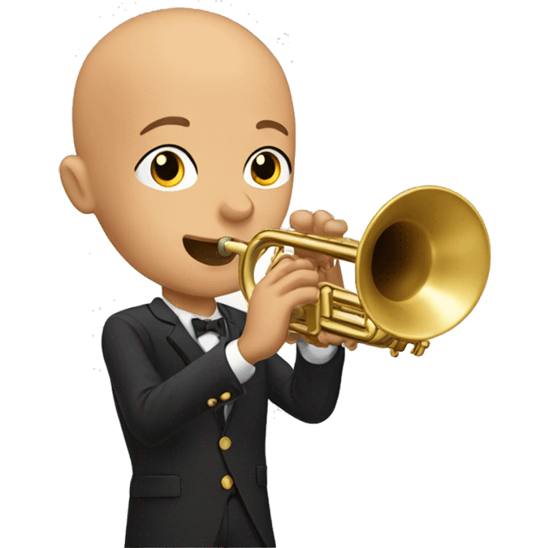 Young Bald tan guy playing the trumpet emoji